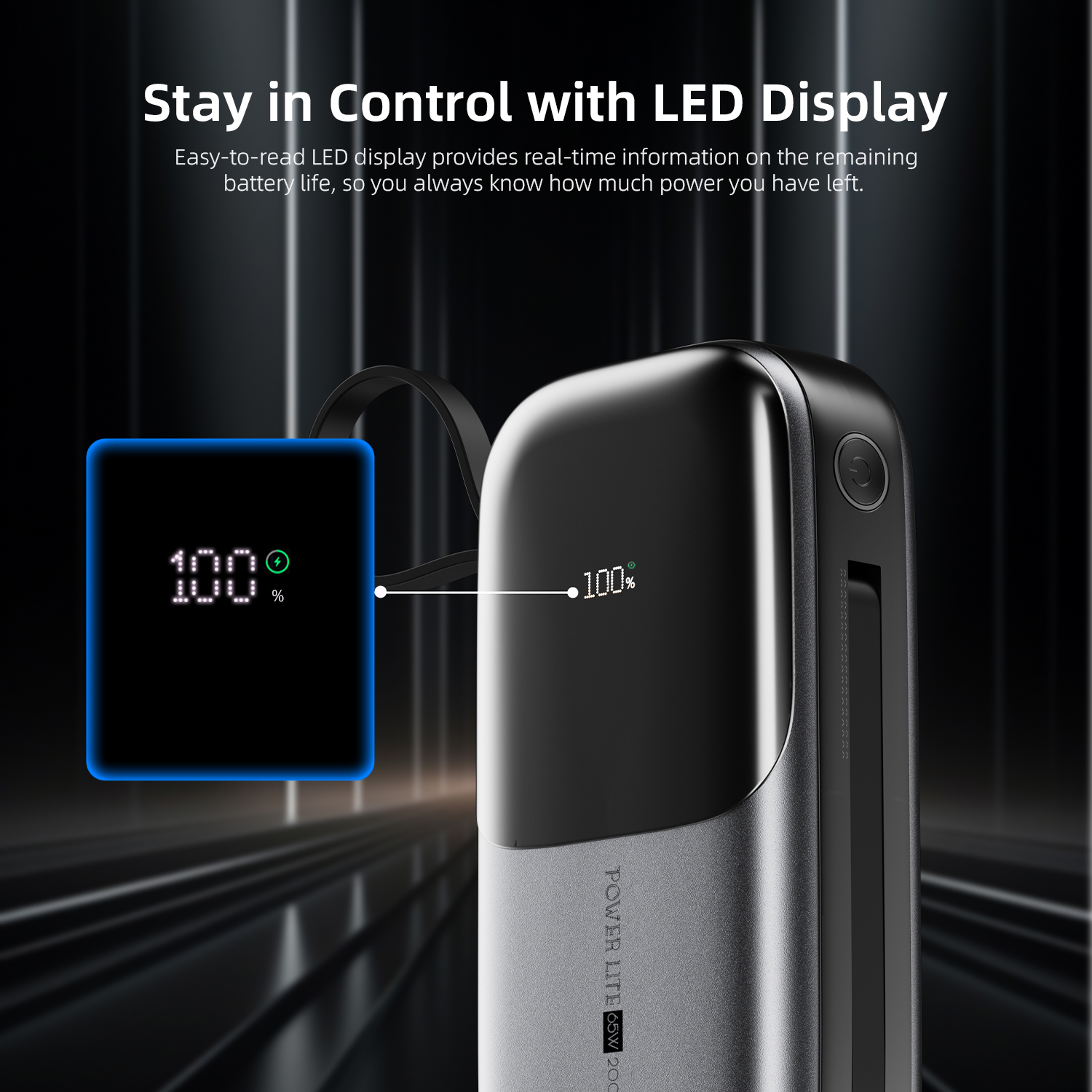 Vyvylabs Power Lite Digital Display Power Bank 20000mAh 65W （with C+L Fast Charging Cable）