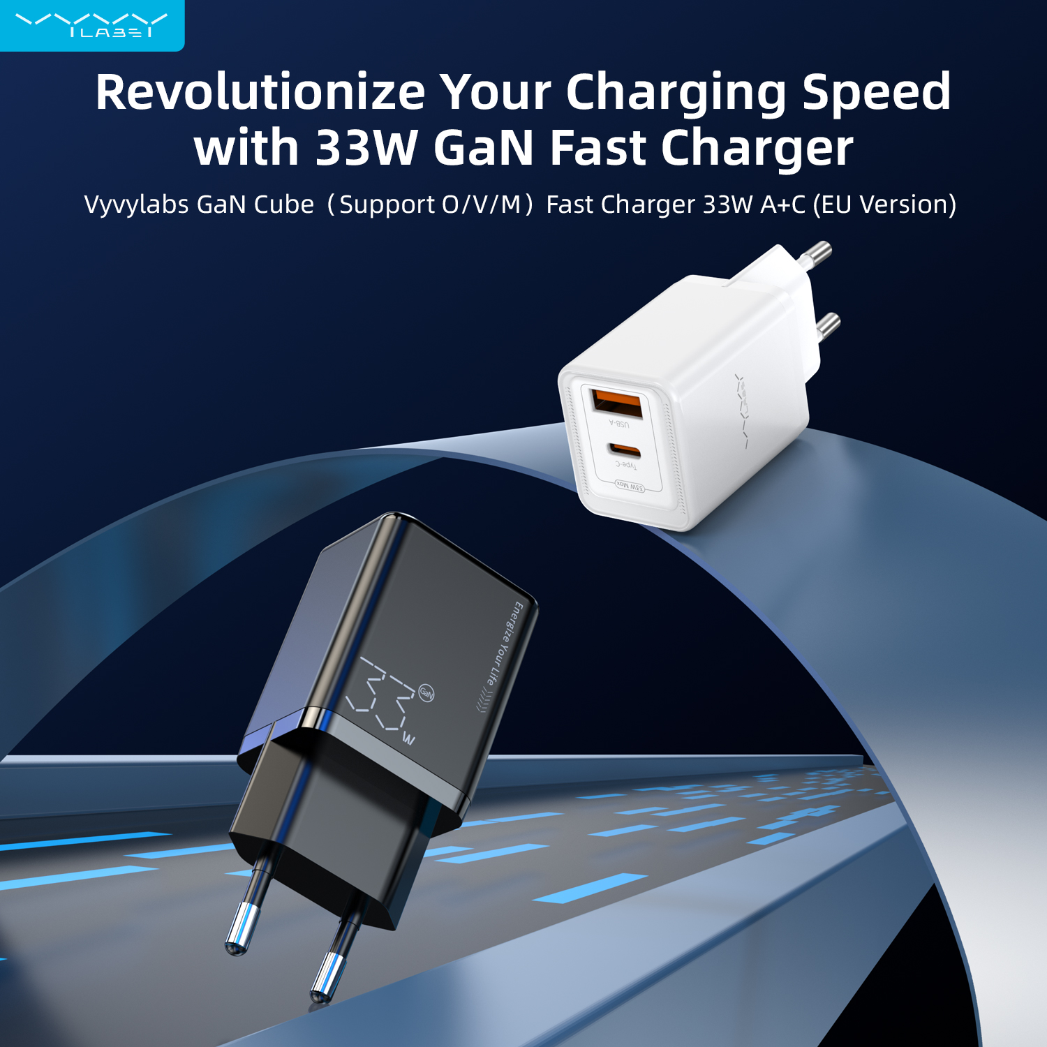 Vyvylabs GaN Cube（Support O/V/M）Fast Charger 33W A+C