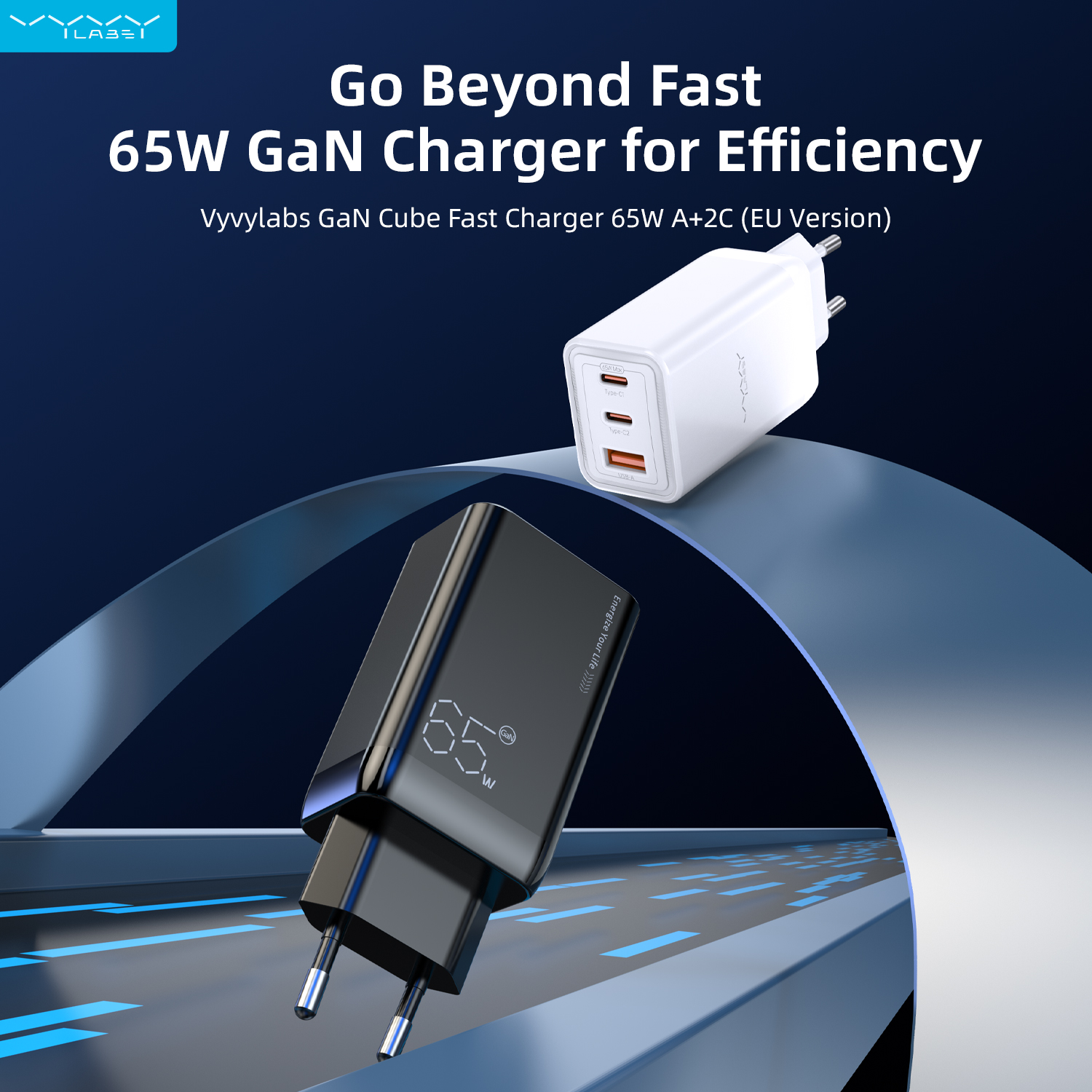 Vyvylabs GaN Cube Fast Charger 65W A+2C