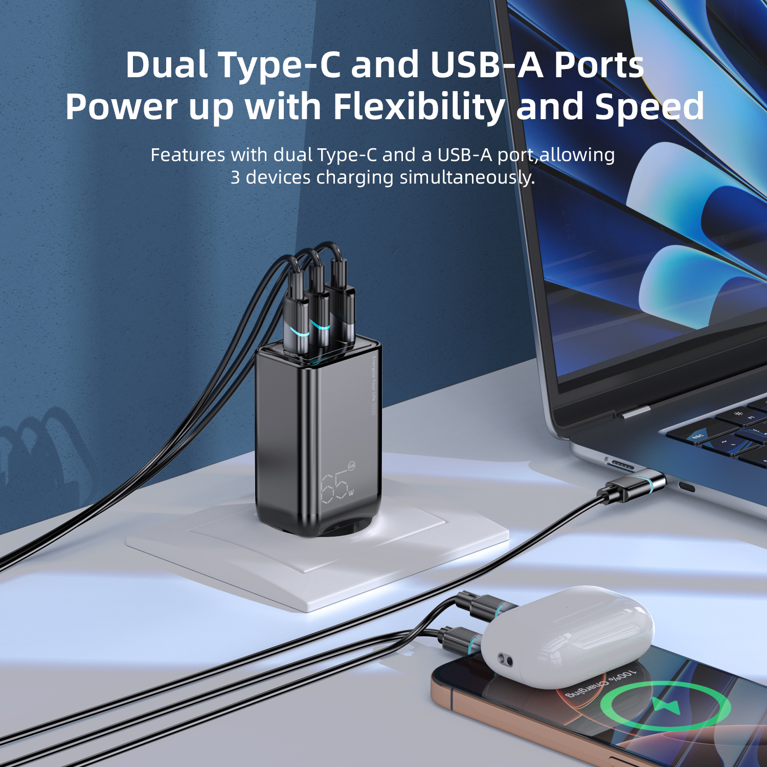 Vyvylabs GaN Cube Fast Charger 65W A+2C
