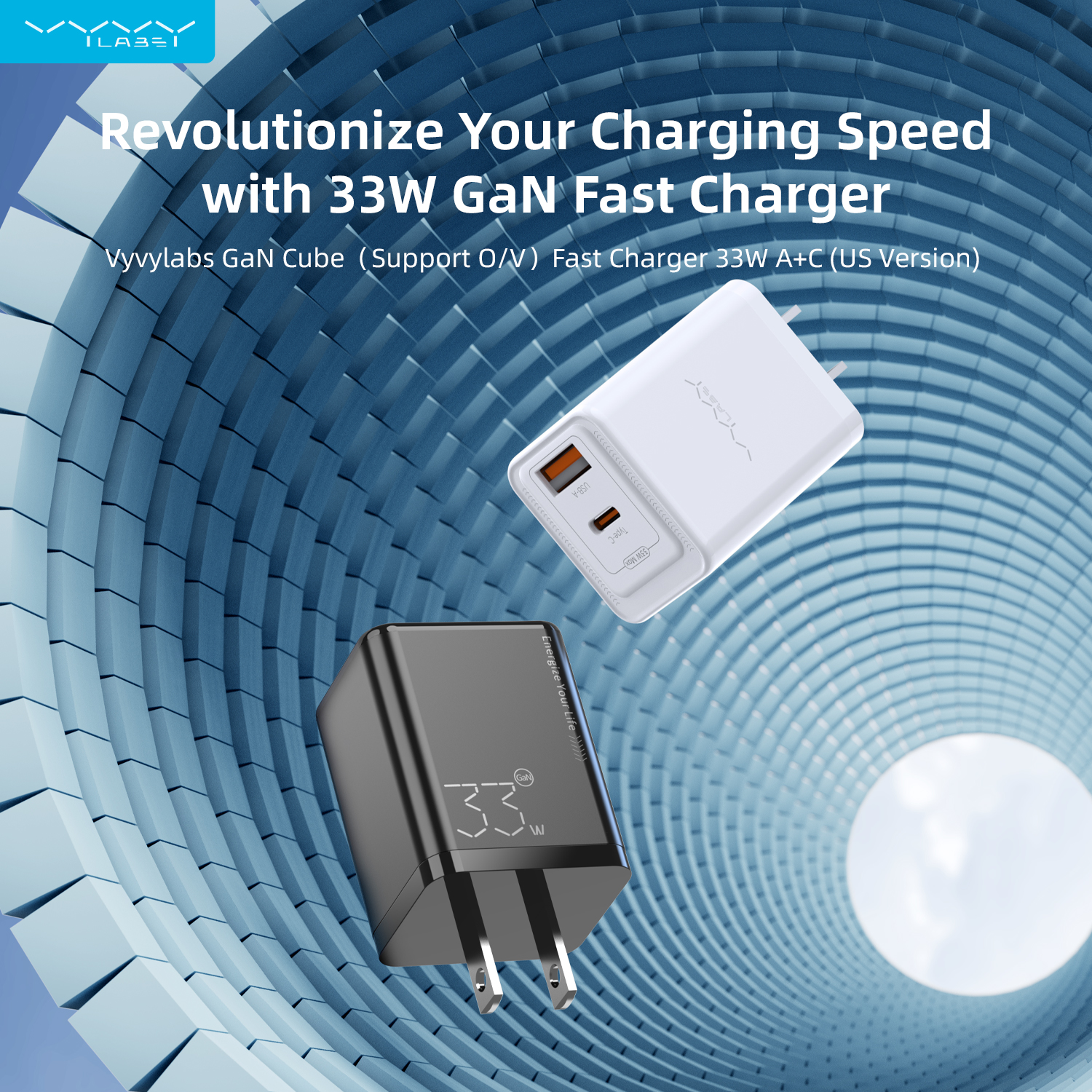 Vyvylabs GaN Cube（Support O/V）Fast Charger 33W A+C （US Version）