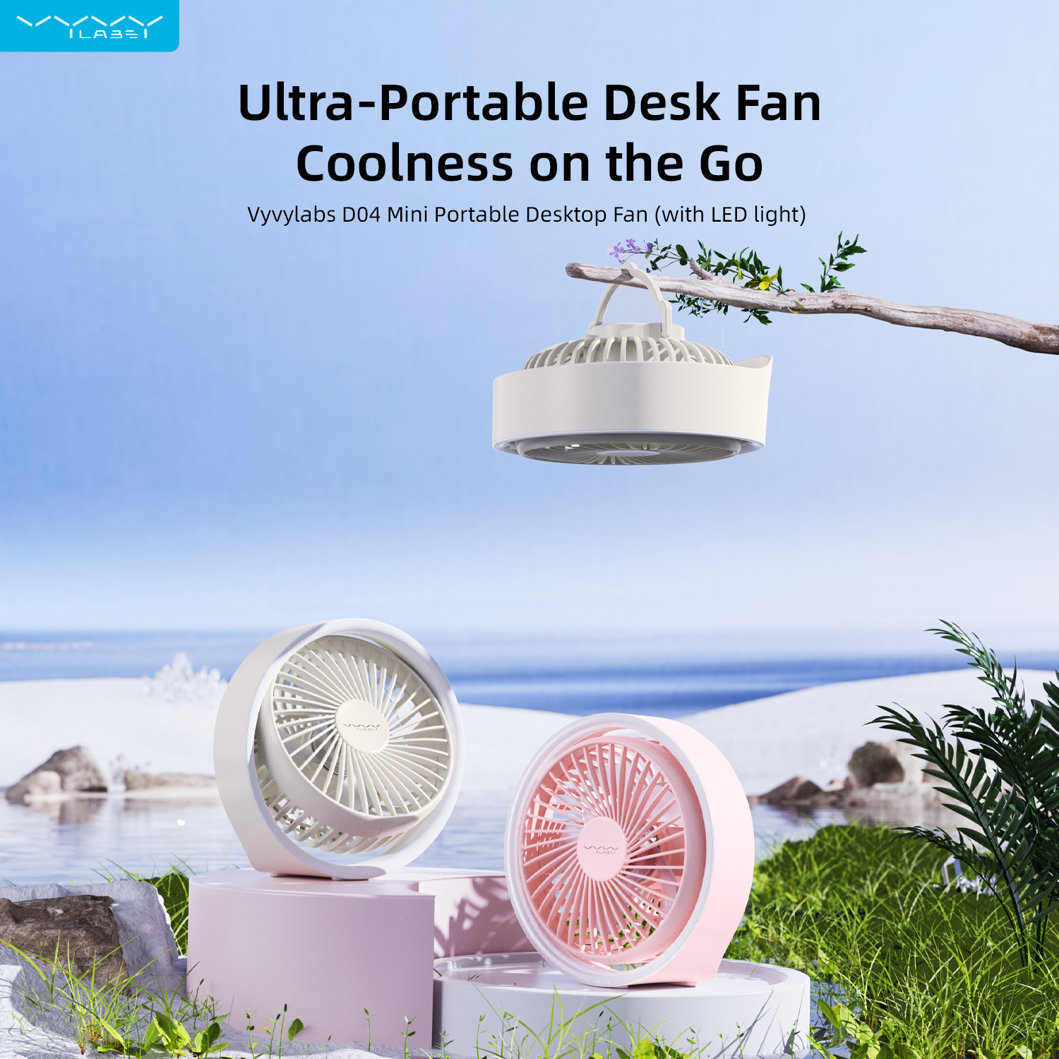 Vyvylabs D04 Mini Portable Desktop Fan （with LED light）