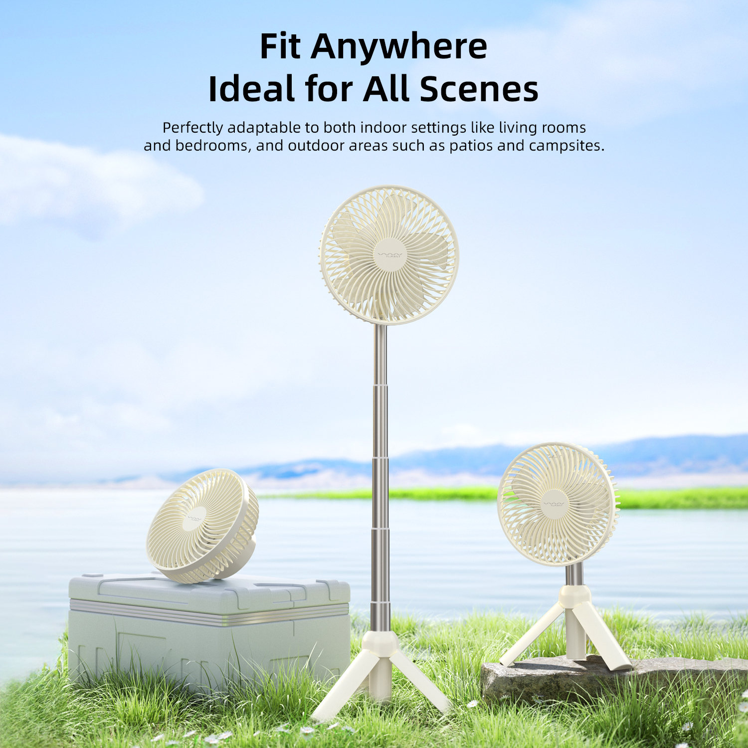 Vyvylabs D09 Multi-functional Camping Tripod Fan （ with LED+hooks）