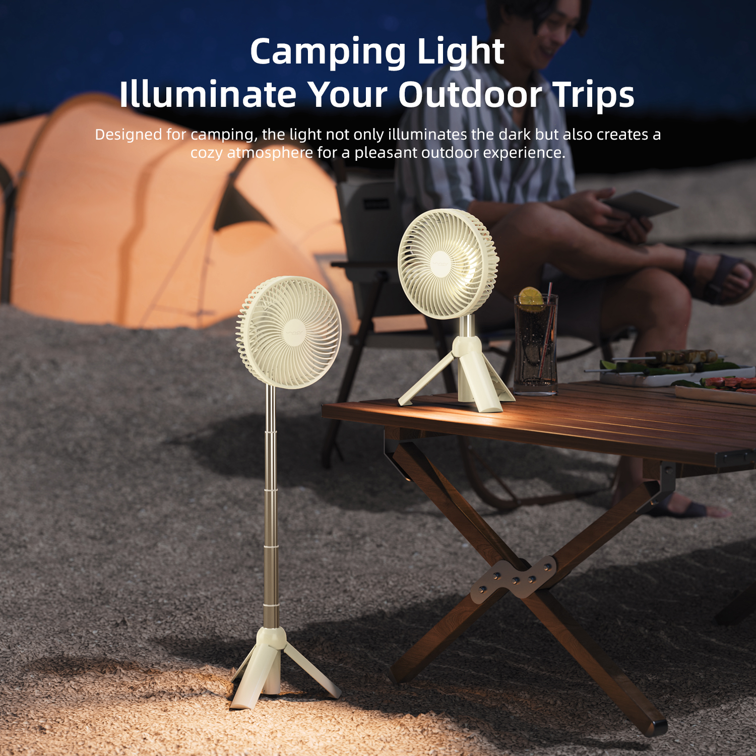 Vyvylabs D09 Multi-functional Camping Tripod Fan （ with LED+hooks）