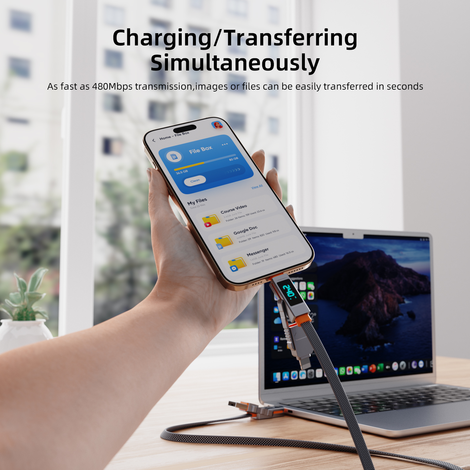 Vyvylabs Stellar 4 in 1 Fast Charging Cable 240W USB to C+L/Type-C to C+L 1.5M