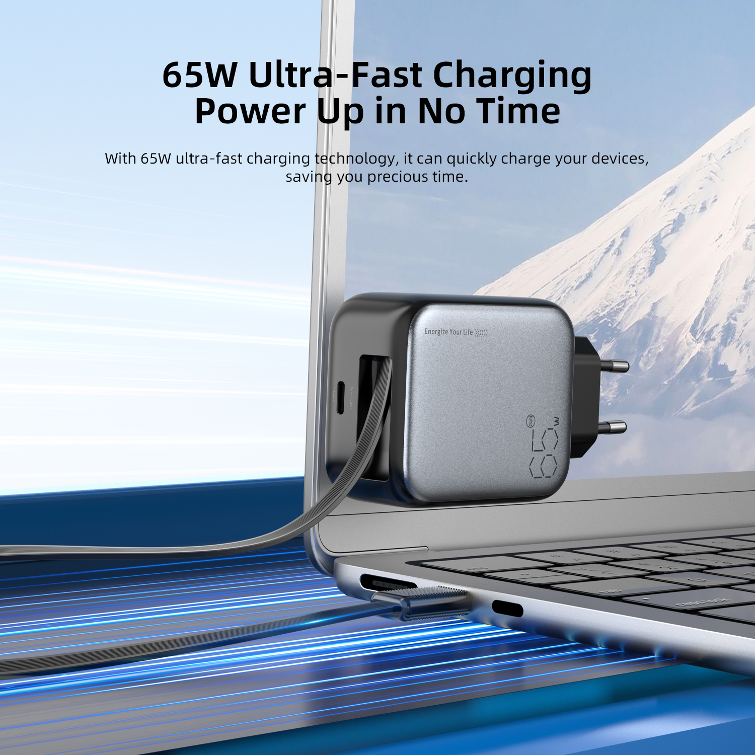 Vyvylabs Swiftshine GaN Fast Charger 65W C （with Retractable C Cable） EU Version