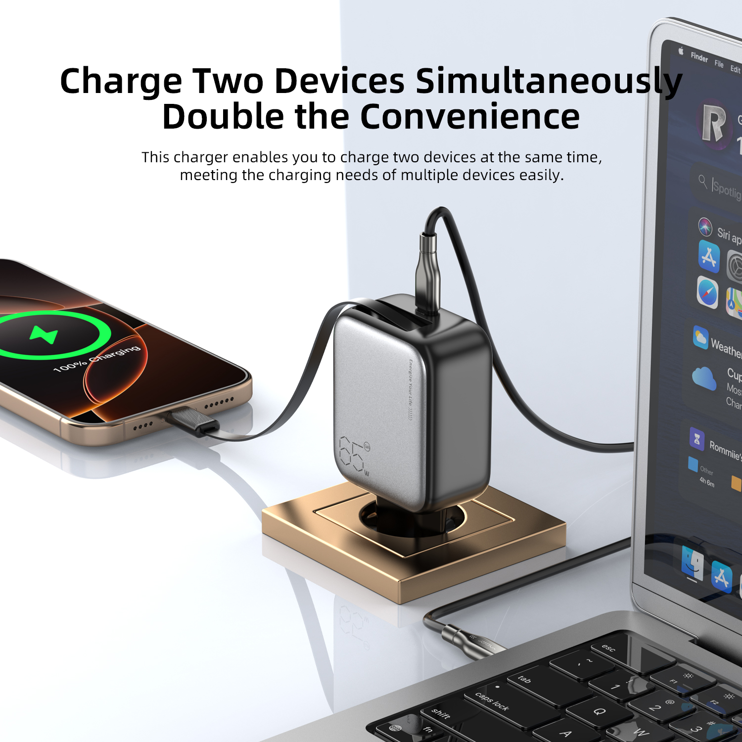 Vyvylabs Swiftshine GaN Fast Charger 65W C （with Retractable C Cable） EU Version