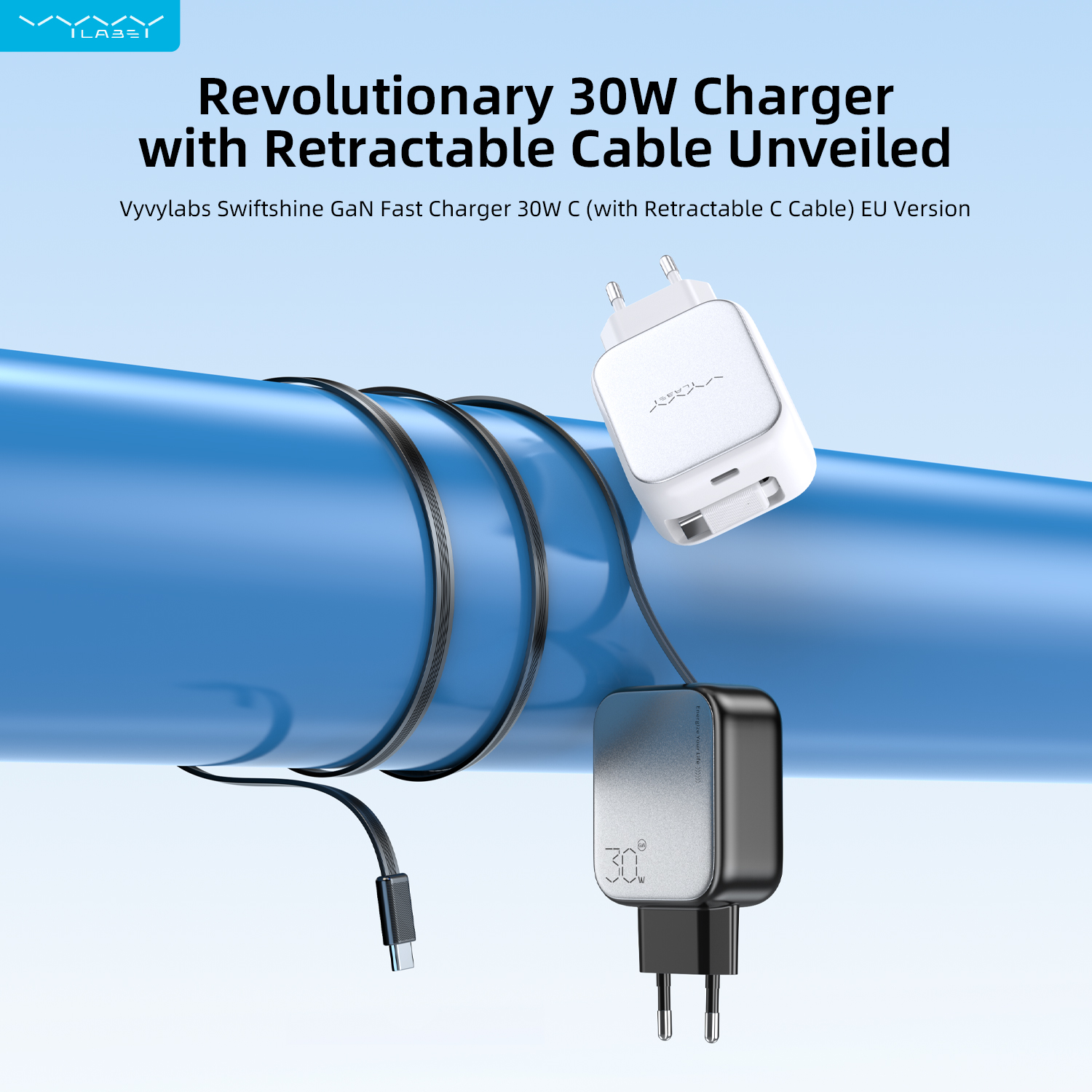 Vyvylabs Swiftshine GaN Fast Charger 30W C （with Retractable C Cable） EU Version