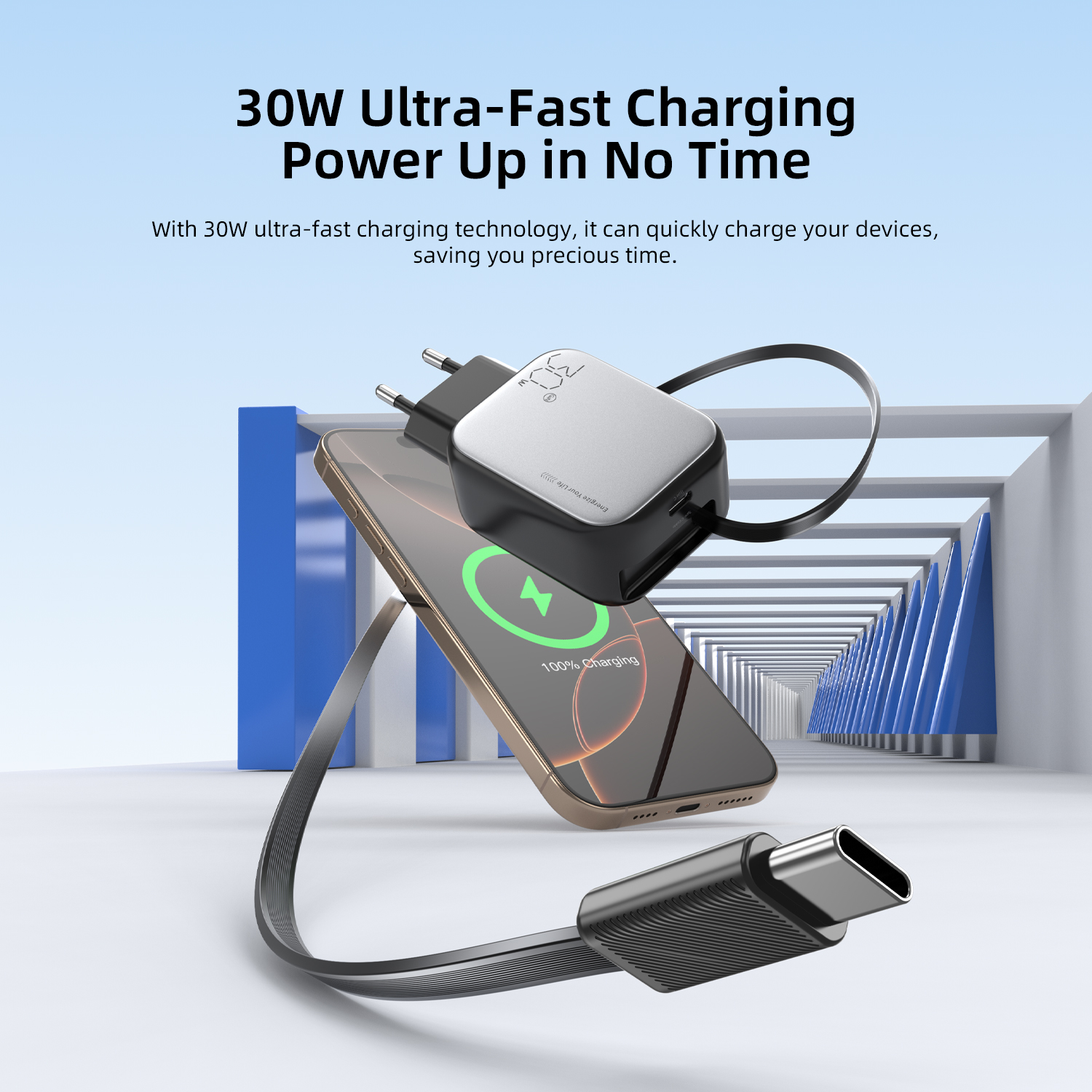 Vyvylabs Swiftshine GaN Fast Charger 30W C （with Retractable C Cable） EU Version