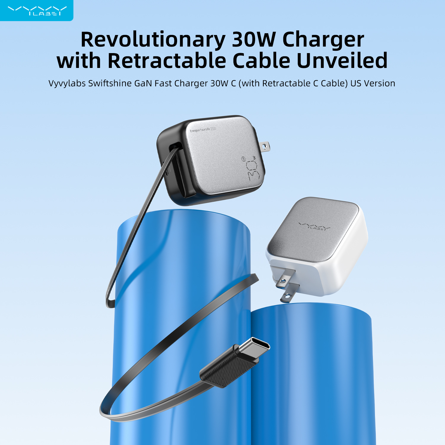 Vyvylabs Swiftshine GaN Fast Charger 30W C （with Retractable C Cable） US Version