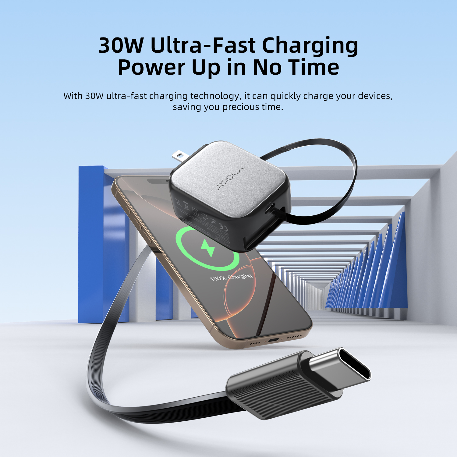 Vyvylabs Swiftshine GaN Fast Charger 30W C （with Retractable C Cable） US Version