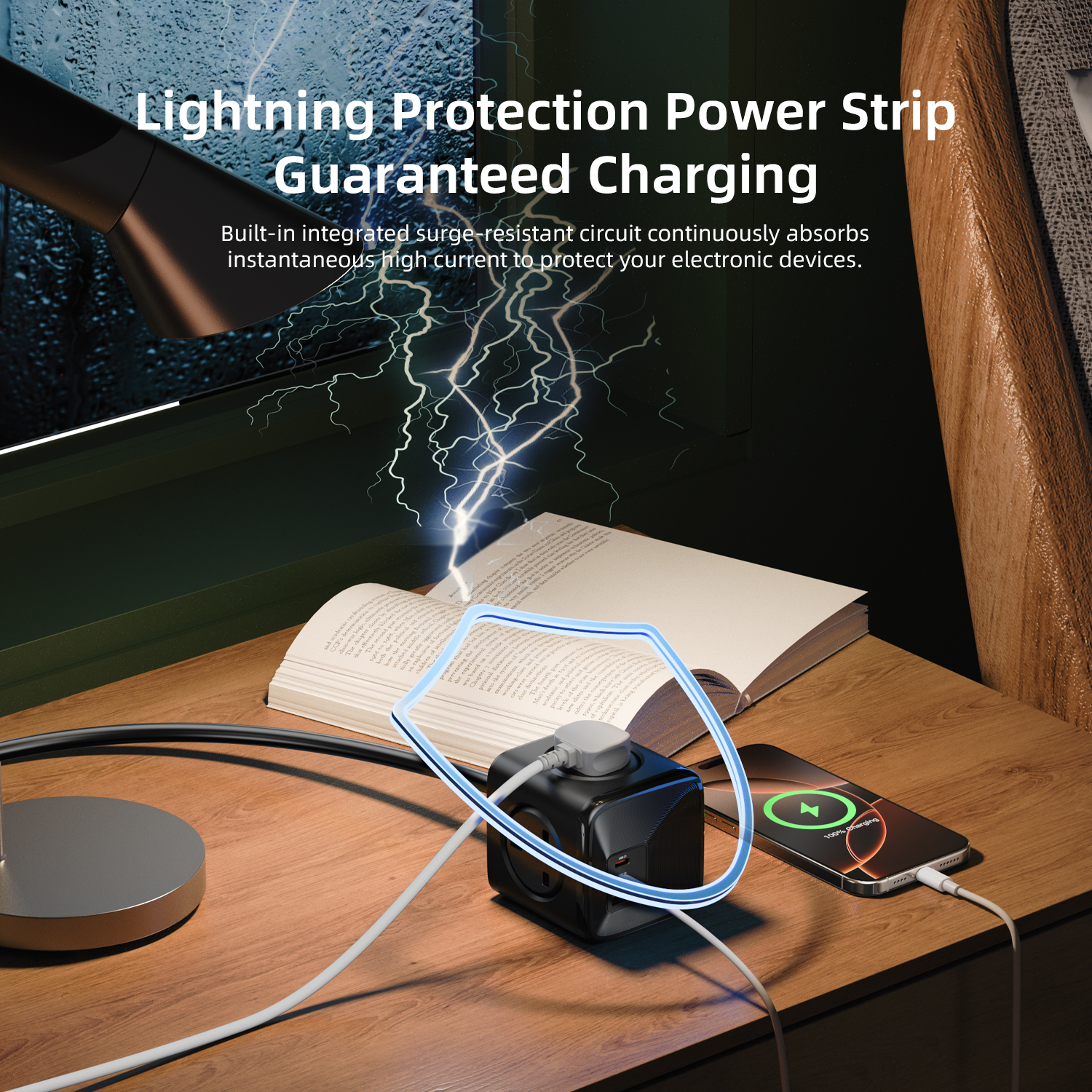 Vyvylabs GaN Square Power Strip 4AC+ 2C+A 33W UK Version （with Cable 1.5M）