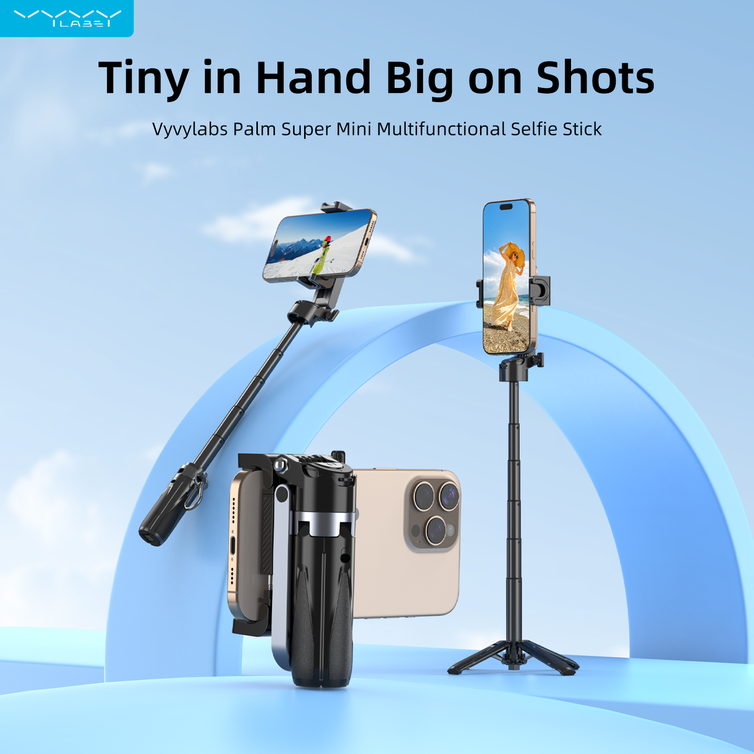 Vyvylabs Palm Super Mini Multifunctional  Selfie Stick Black