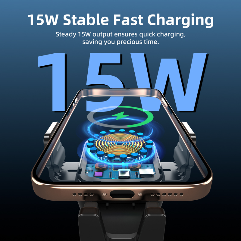 Vyvylabs Starry Smart Control Tri-Directional Automatic Alignment Car Mount Wireless Charger Black