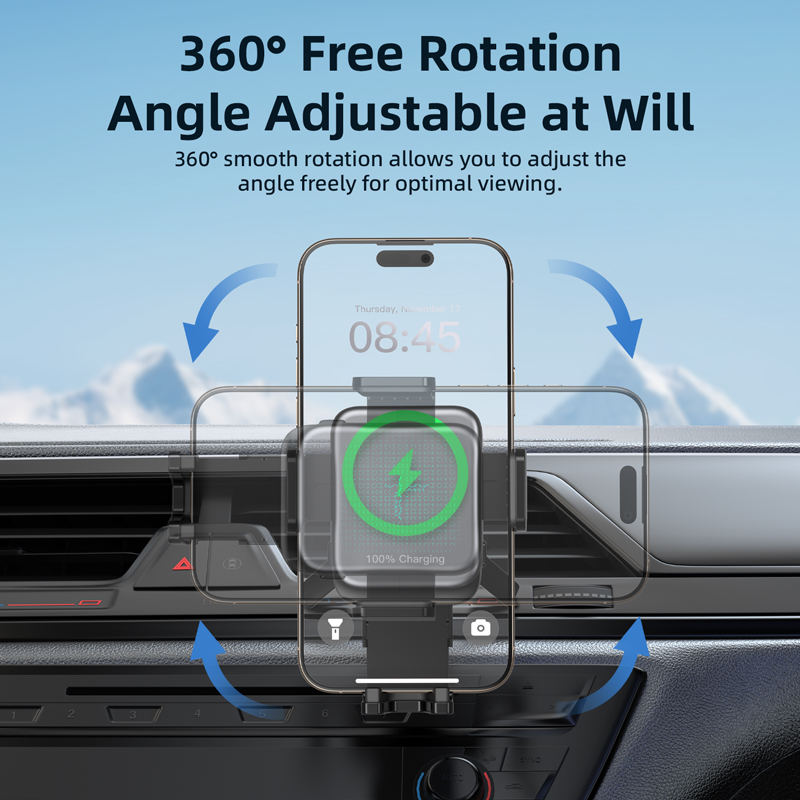 Vyvylabs Starry Smart Control Tri-Directional Automatic Alignment Car Mount Wireless Charger Black