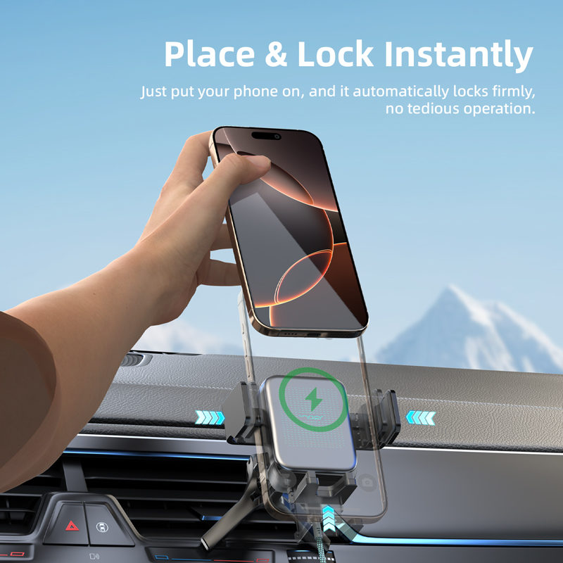 Vyvylabs Starry Smart Control Tri-Directional Automatic Alignment Car Mount Wireless Charger Black
