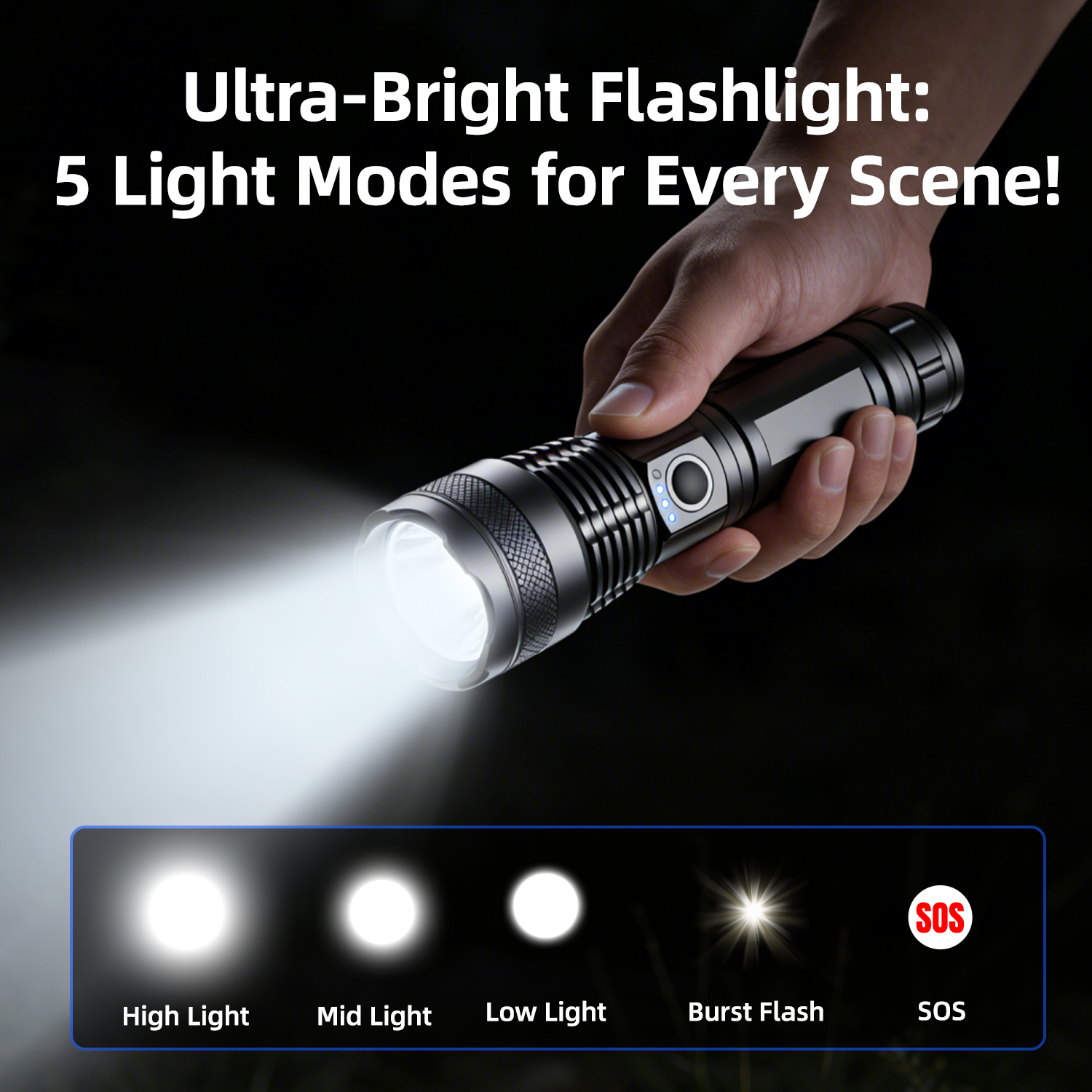 Vyvylabs Aluminum Alloy Telescopic Zoom Strong Light Flashlight Black