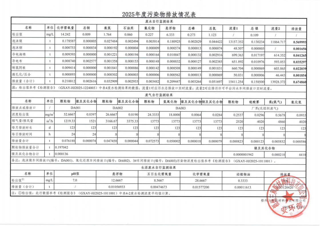 2025年度污染物排放情况表