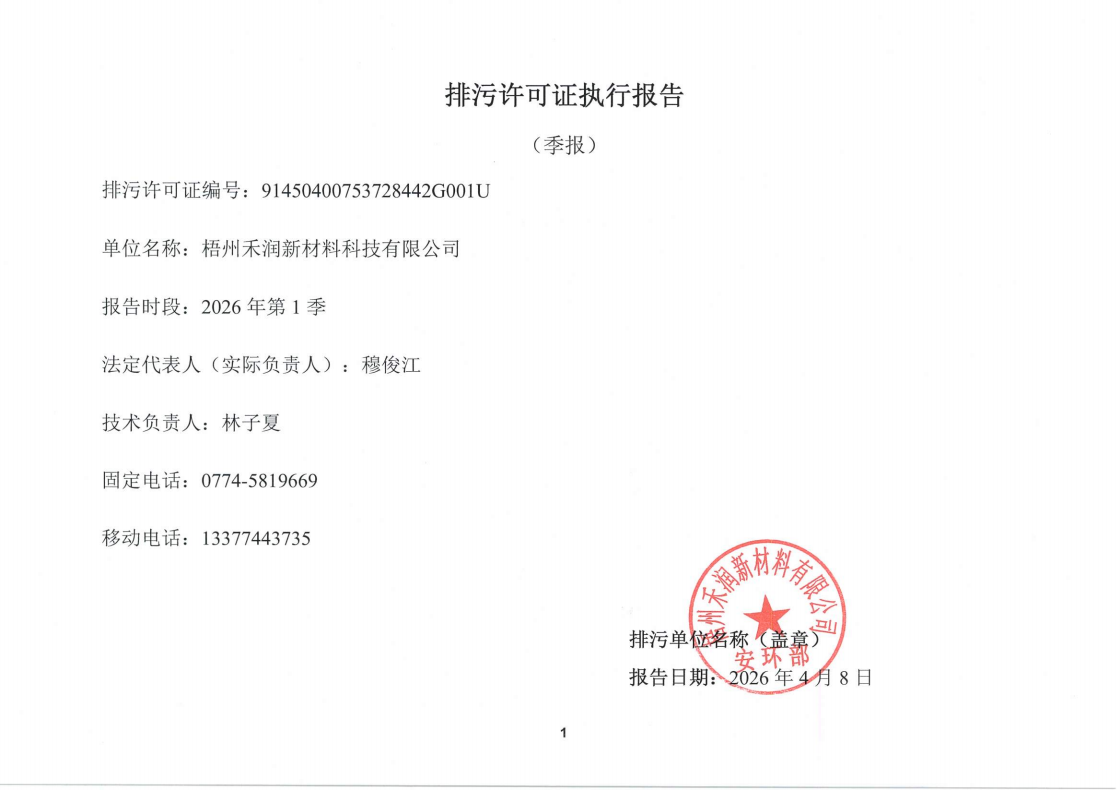 排污许可证执行报告（第一季）