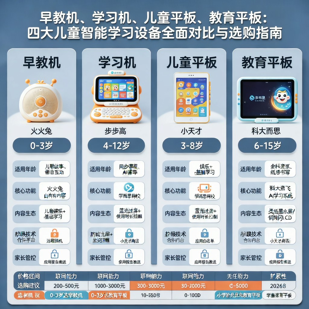早教机、学习机、儿童平板、教育平板：四大儿童智能学习设备全面对比与选购指南