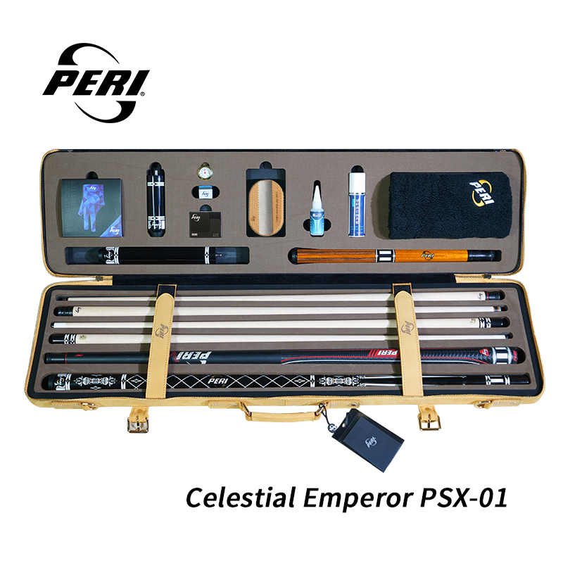 The PERI Celestial Emperor premium custom set makes its grand debut, defining excellence in one complete package. Includes the Conqueror Break Cue, Armor Piercing Jump Cue, and full suite of luxurious accessories, fulfilling every imagination of the discerning player.