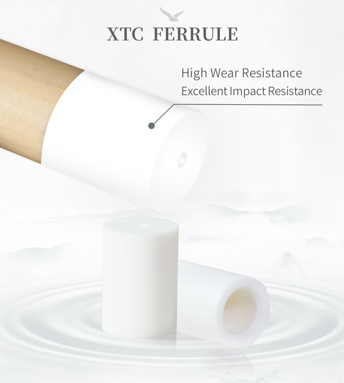 Sturdy Guardian, Lasting Protection. The ferrule, made from XTC material, offers excellent wear and impact resistance. Acting as a sturdy shield, it protects the cue tip and ensures efficient power transfer with every shot, extending the cue's life.