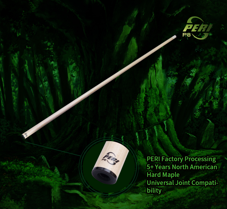 PERI Factory Craftsmanship, 5+ Years Aged Maple, Universal Fit. Made from over 5-year naturally stabilized North American hard maple. Features a universal joint design for perfect compatibility with various cue butts.