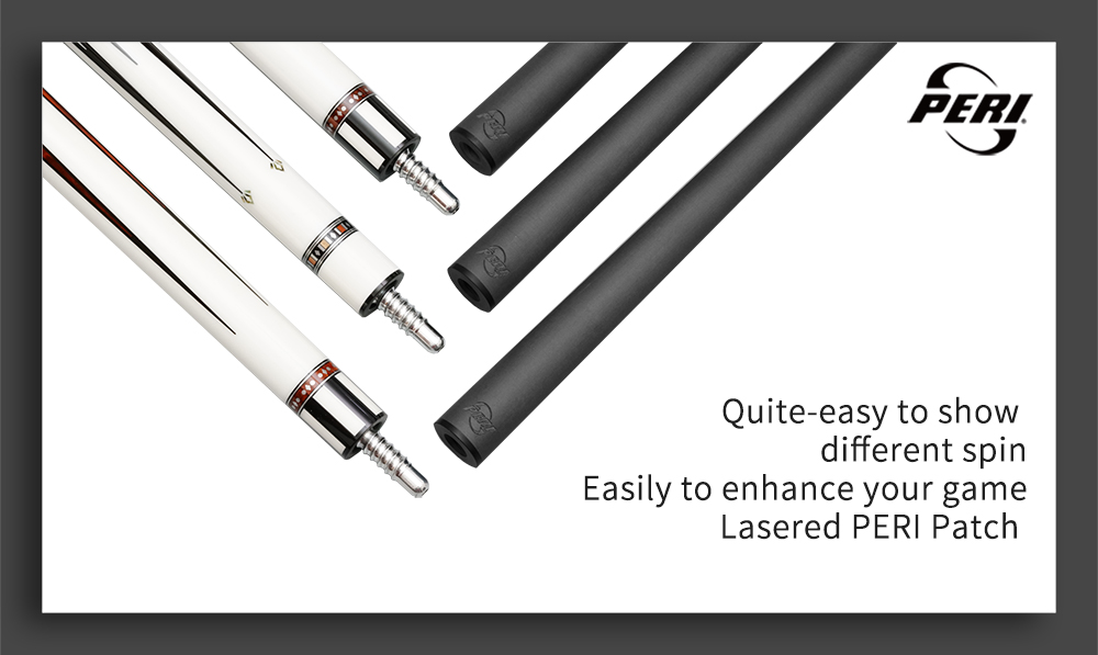 PERI Lasered Patch, Show Your Style & Skill. Easy-to-apply brand patches decorate your cue and can help visualize ball spin, enhancing your gameplay.
