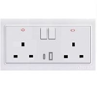 LK4073-B 13A twin switched socket neon+type C+usb