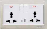 LK7075 13A double universal switched socket+2USB