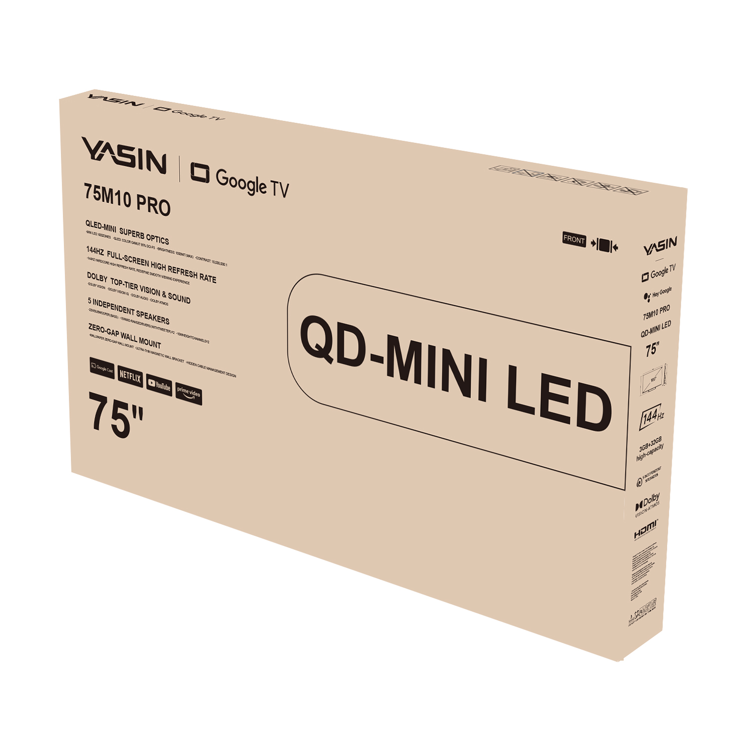 YASIN Телевизор 75M10 Pro  Google TV 4K MiniLED