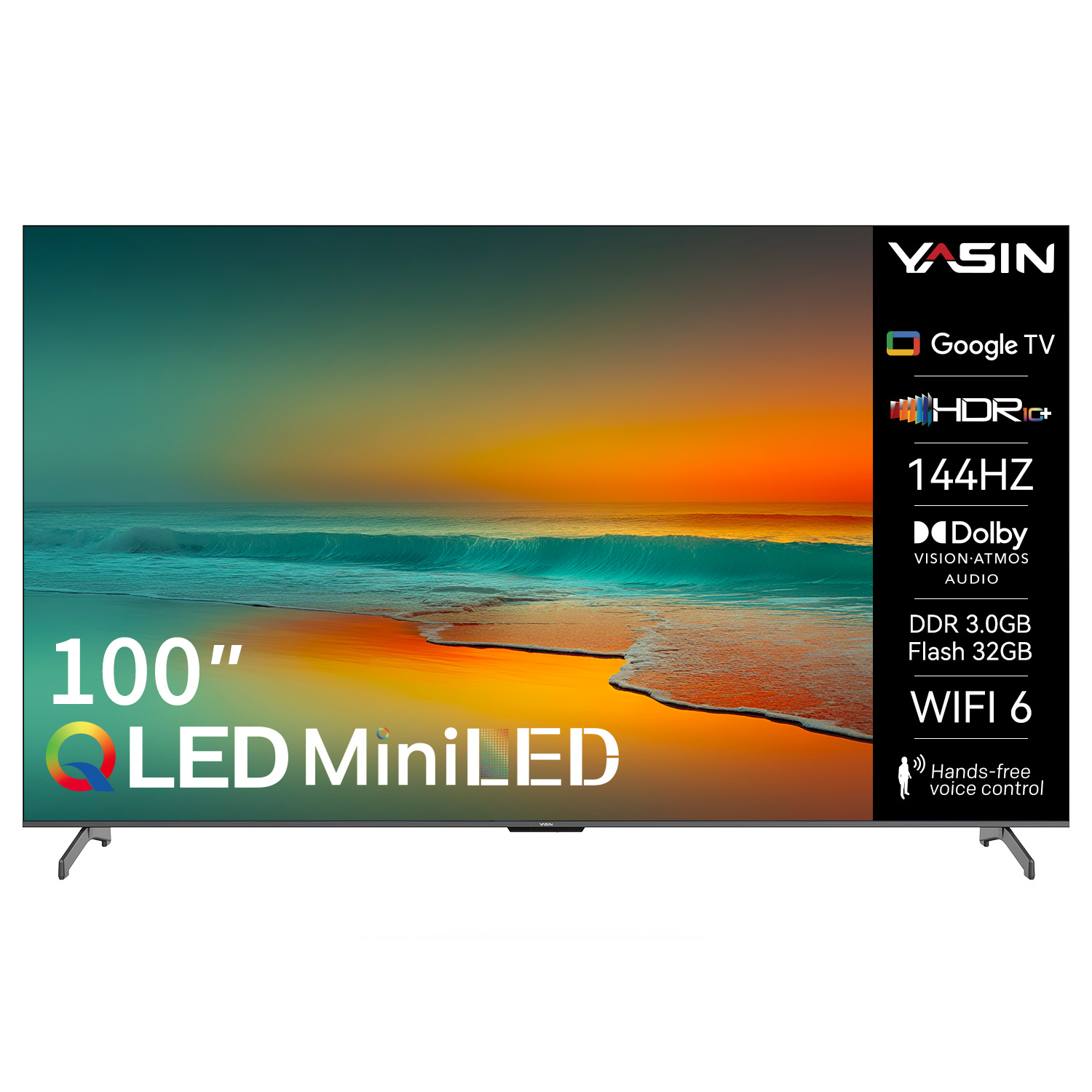 YASIN Телевизор Q100TMAX  Google TV 4K MiniLED