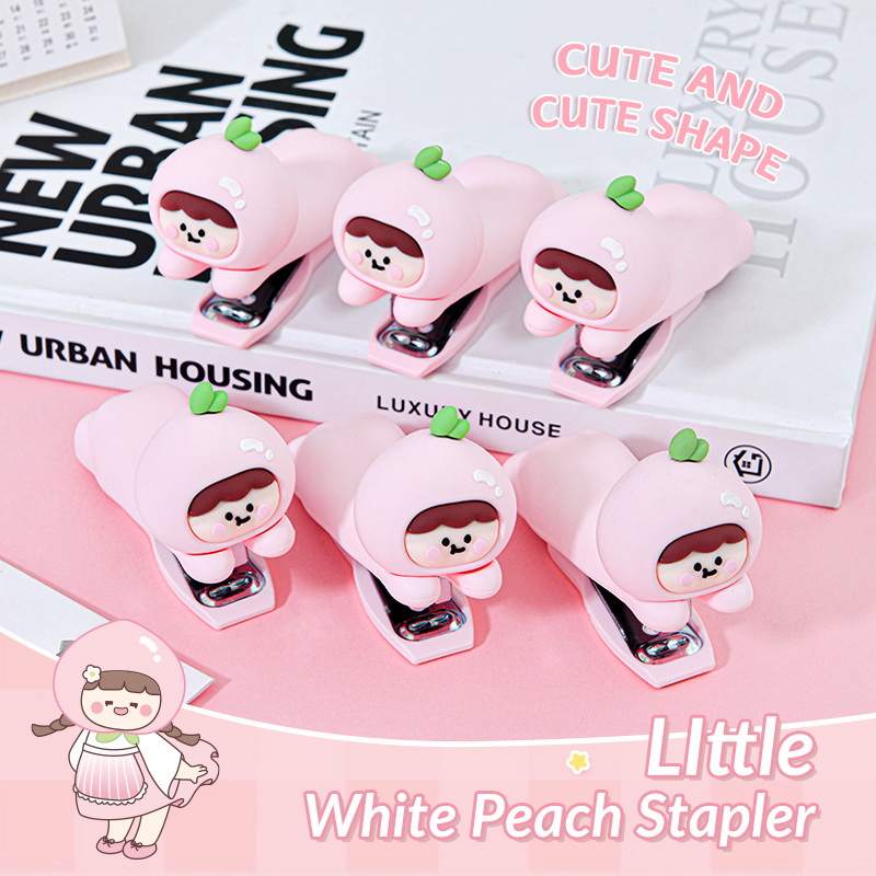 Little White Peach Stapler with 12-Sheet Capacity - Lightweight & Easy to Use, Perfect Back-to-School Gift