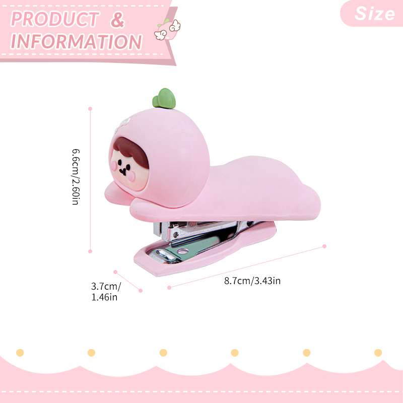 Little White Peach Stapler with 12-Sheet Capacity - Lightweight & Easy to Use, Perfect Back-to-School Gift