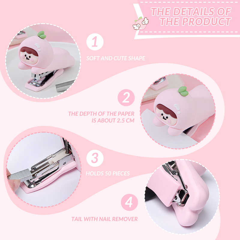Little White Peach Stapler with 12-Sheet Capacity - Lightweight & Easy to Use, Perfect Back-to-School Gift