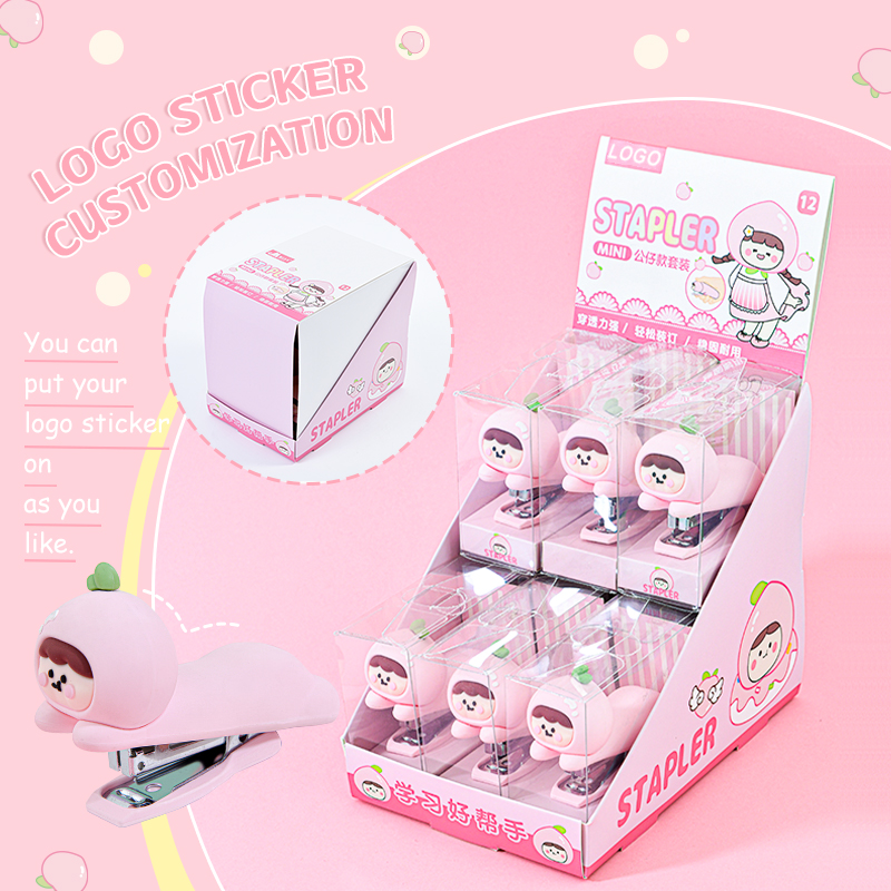 Little White Peach Stapler with 12-Sheet Capacity - Lightweight & Easy to Use, Perfect Back-to-School Gift