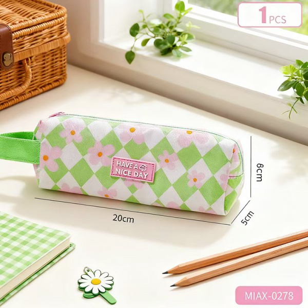 Octagonal Pencil Case - Green Diamond Floral Print