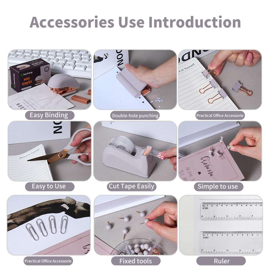 Business - Colored Office Set: Stapler, Clips, Scissors, Tape Holder