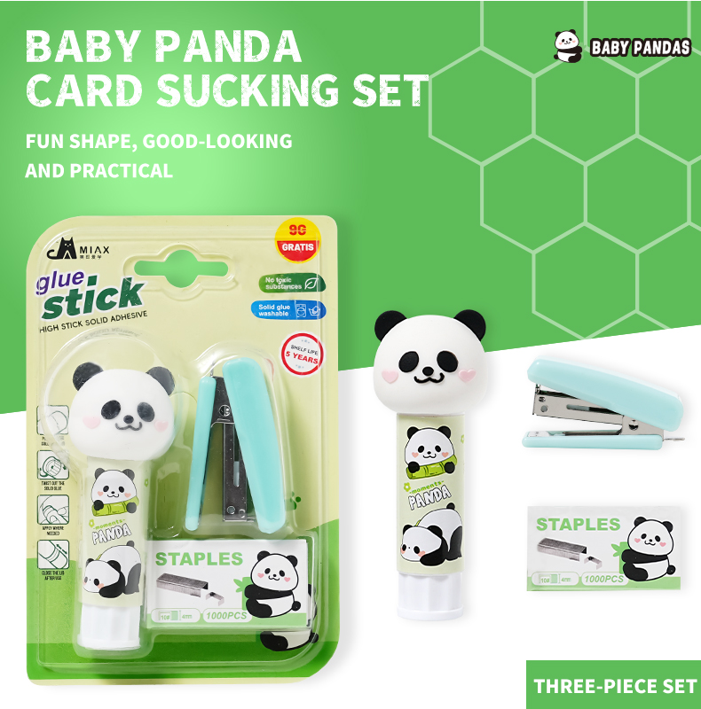 Panda-Themed Stationery Set: Stapler, Staples, Solid Glue