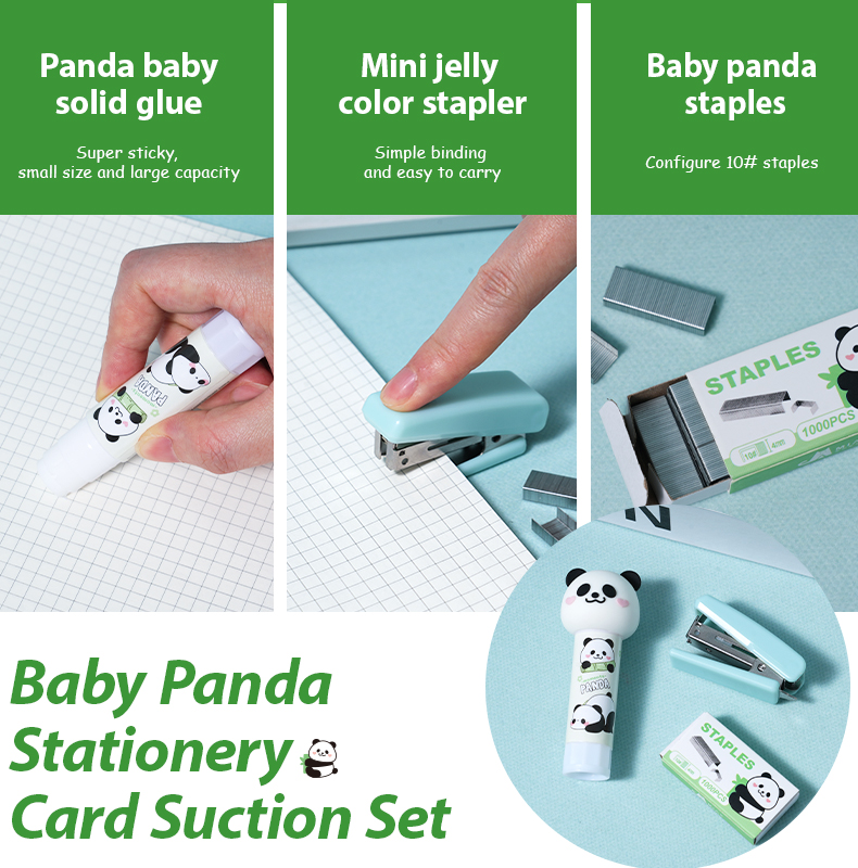 Panda-Themed Stationery Set: Stapler, Staples, Solid Glue