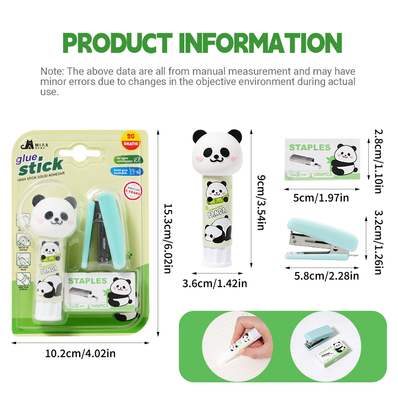 Panda-Themed Stationery Set: Stapler, Staples, Solid Glue