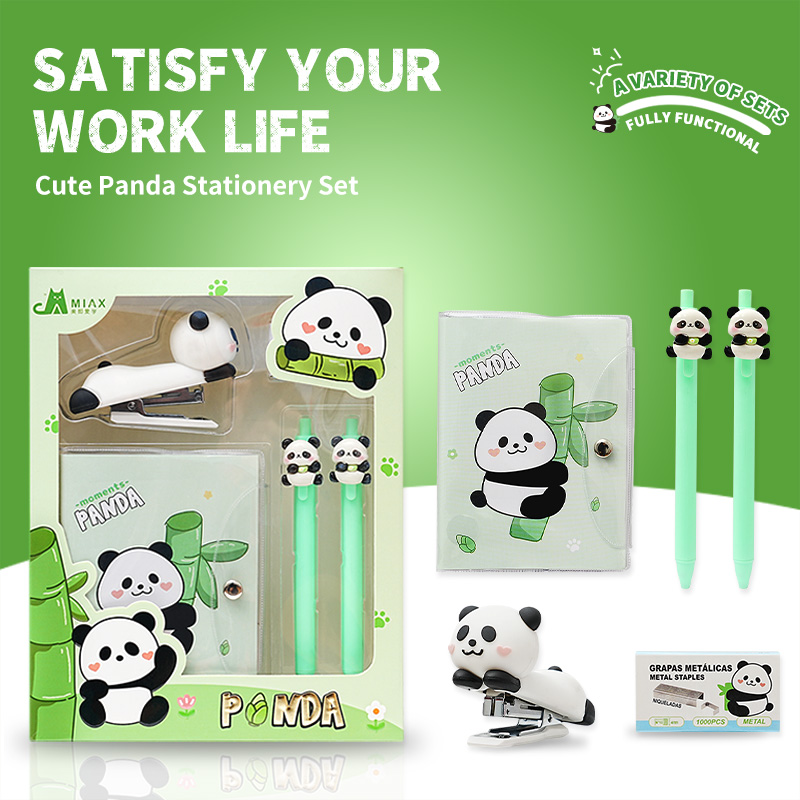 Panda-Themed Stationery Set: Stapler, Staples, Notebook, Pen