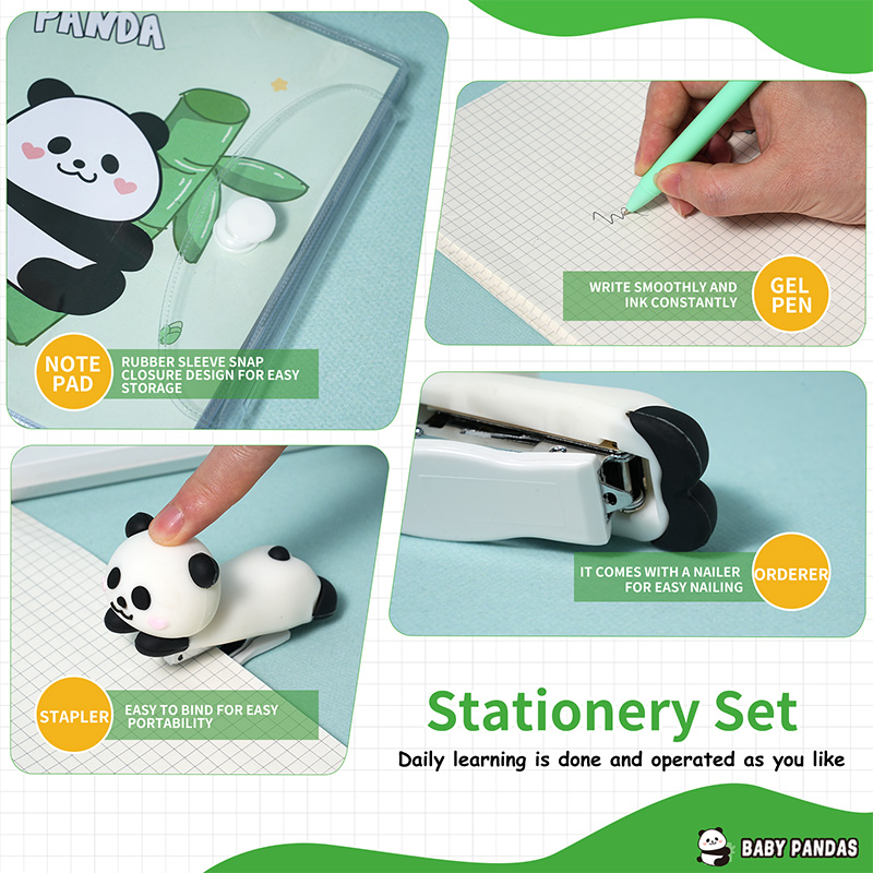 Panda-Themed Stationery Set: Stapler, Staples, Notebook, Pen