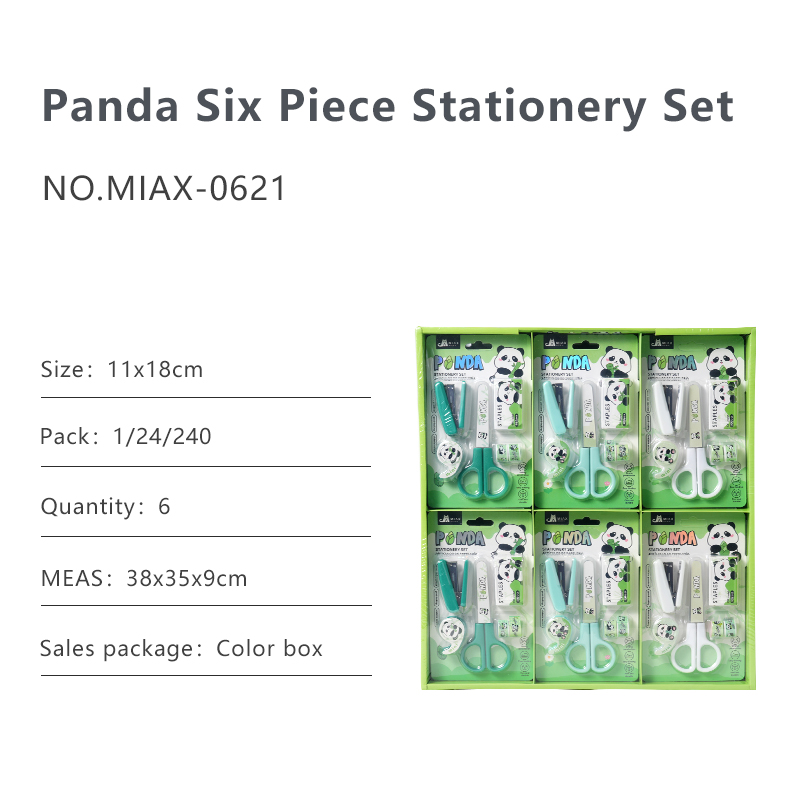 Panda-Themed Stationery Set: Scissors, Stapler, Staples