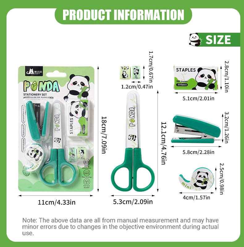 Panda-Themed Stationery Set: Scissors, Stapler, Staples