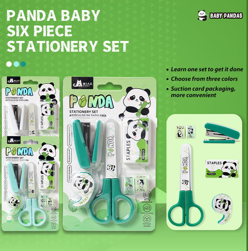 Panda-Themed Stationery Set: Scissors, Stapler, Staples