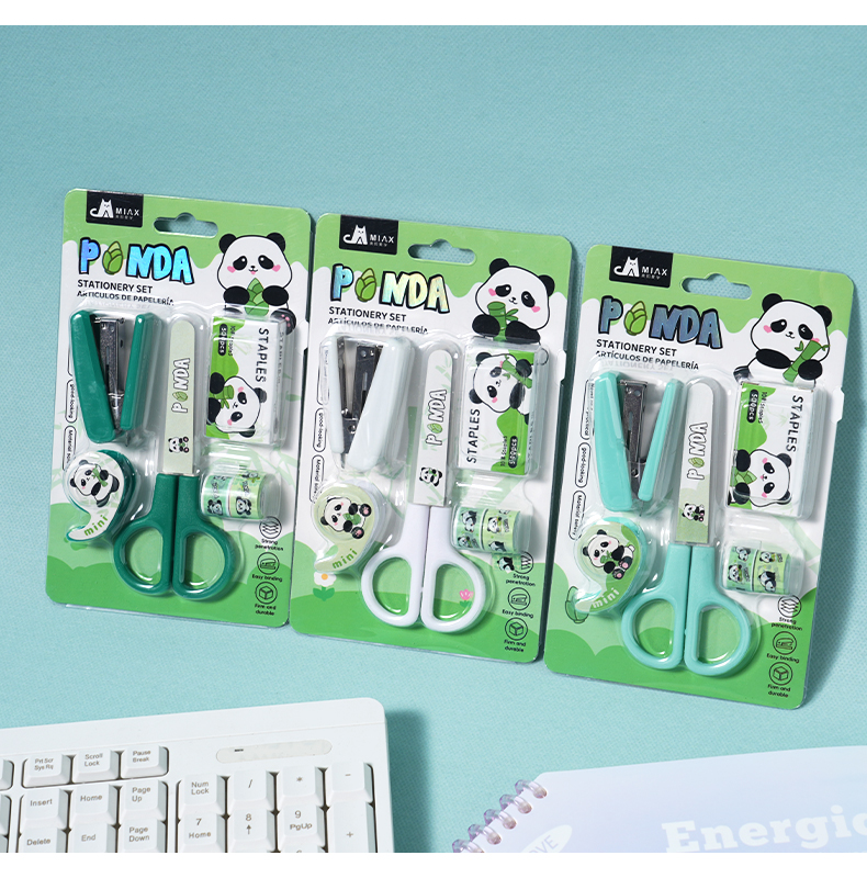 Panda-Themed Stationery Set: Scissors, Stapler, Staples