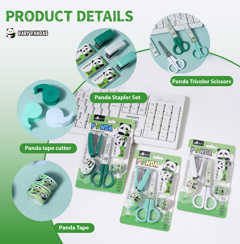 Panda-Themed Stationery Set: Scissors, Stapler, Staples