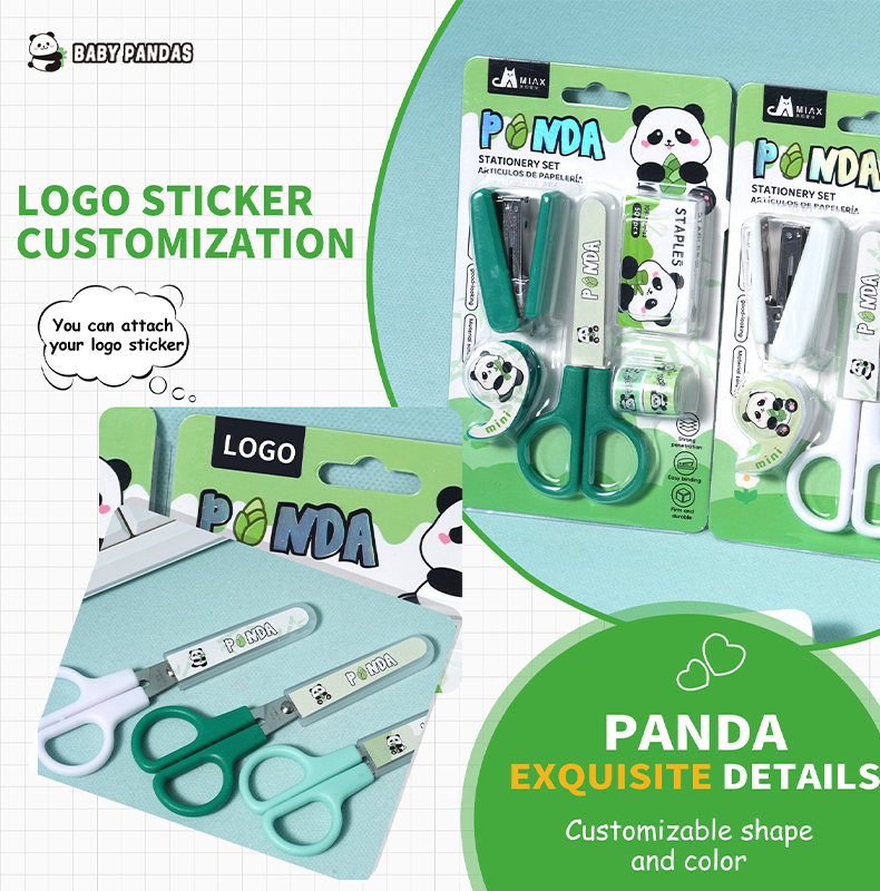 Panda-Themed Stationery Set: Scissors, Stapler, Staples