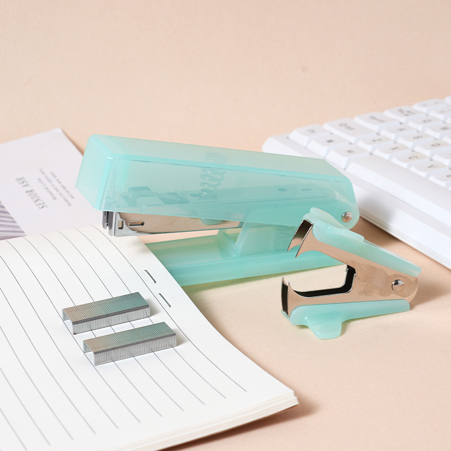 Jade-Toned Stationery Set - 5-in-1 Office Kit  Stapler, Ruler & More